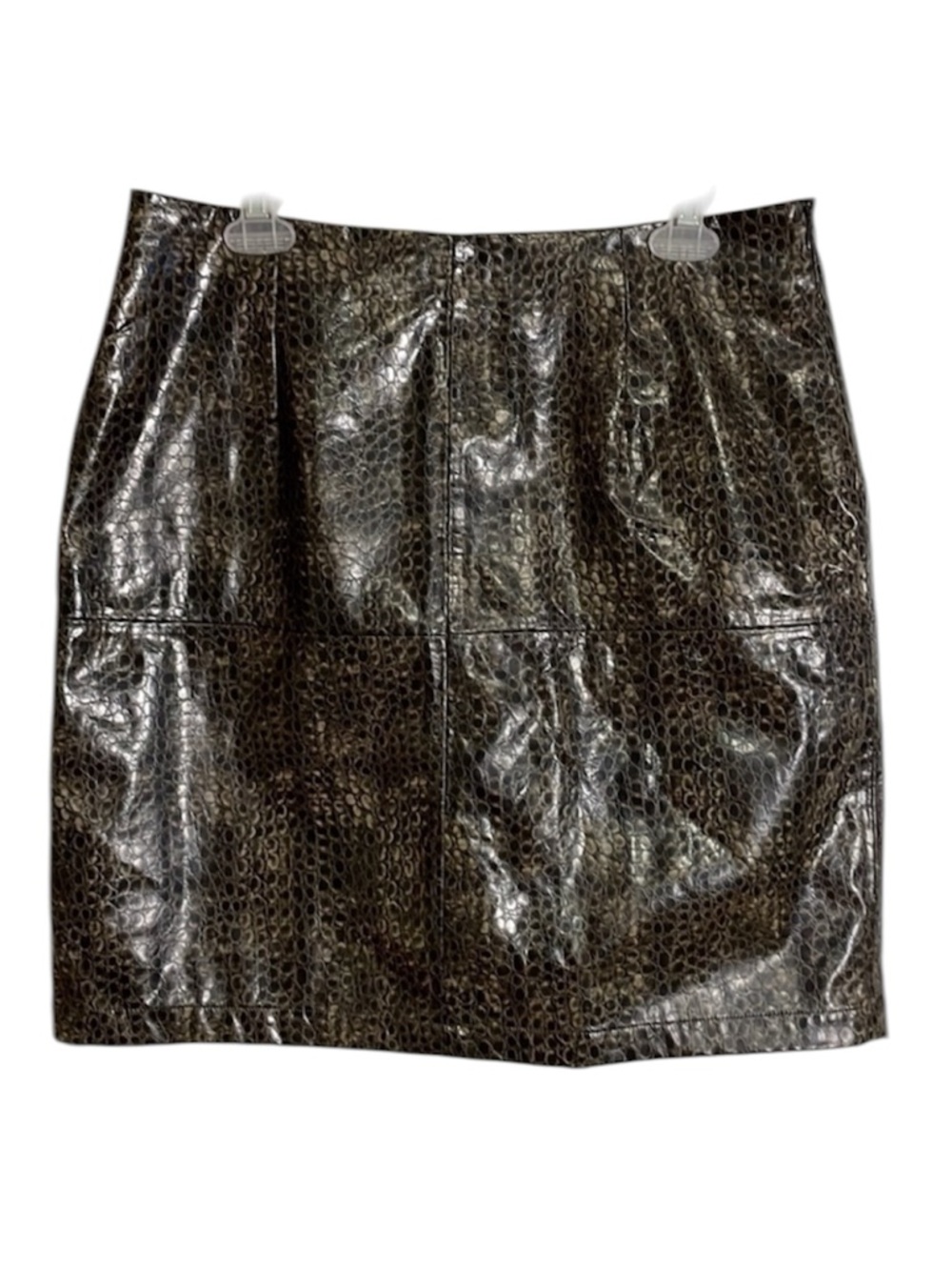 NWT Chicos Design Croc Skirt 12 Brown Y2K Mini Faux Edgy Reptile Modern